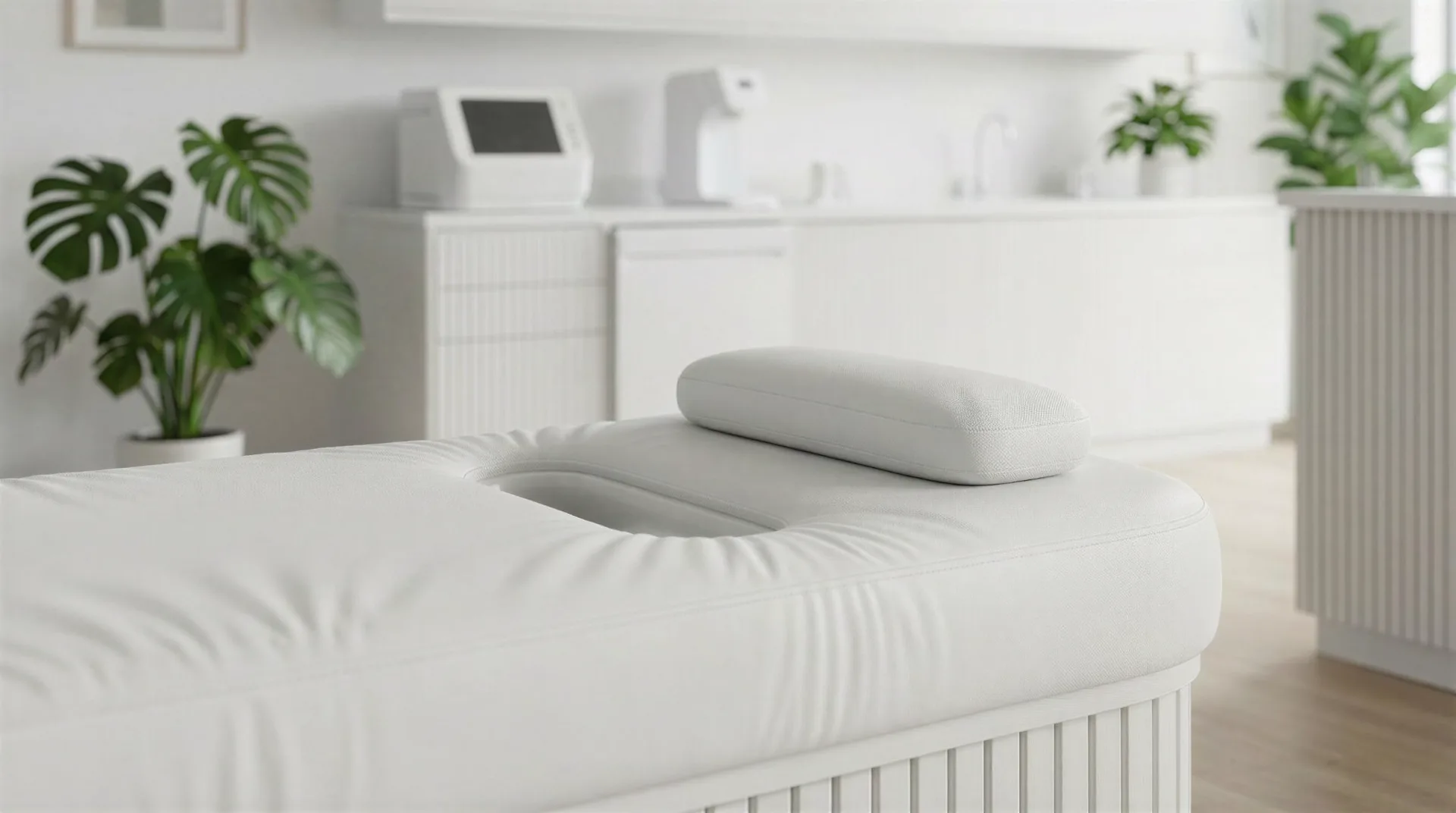 Soft silicone chamber and pillow integrated into the bed surface