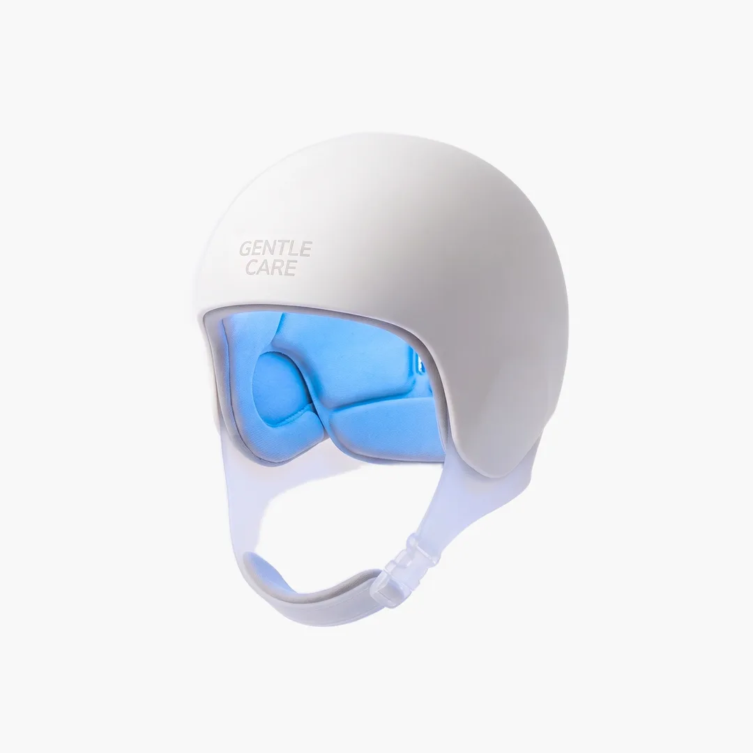 Gentle Care scalp cooling cap with its blue inner liner