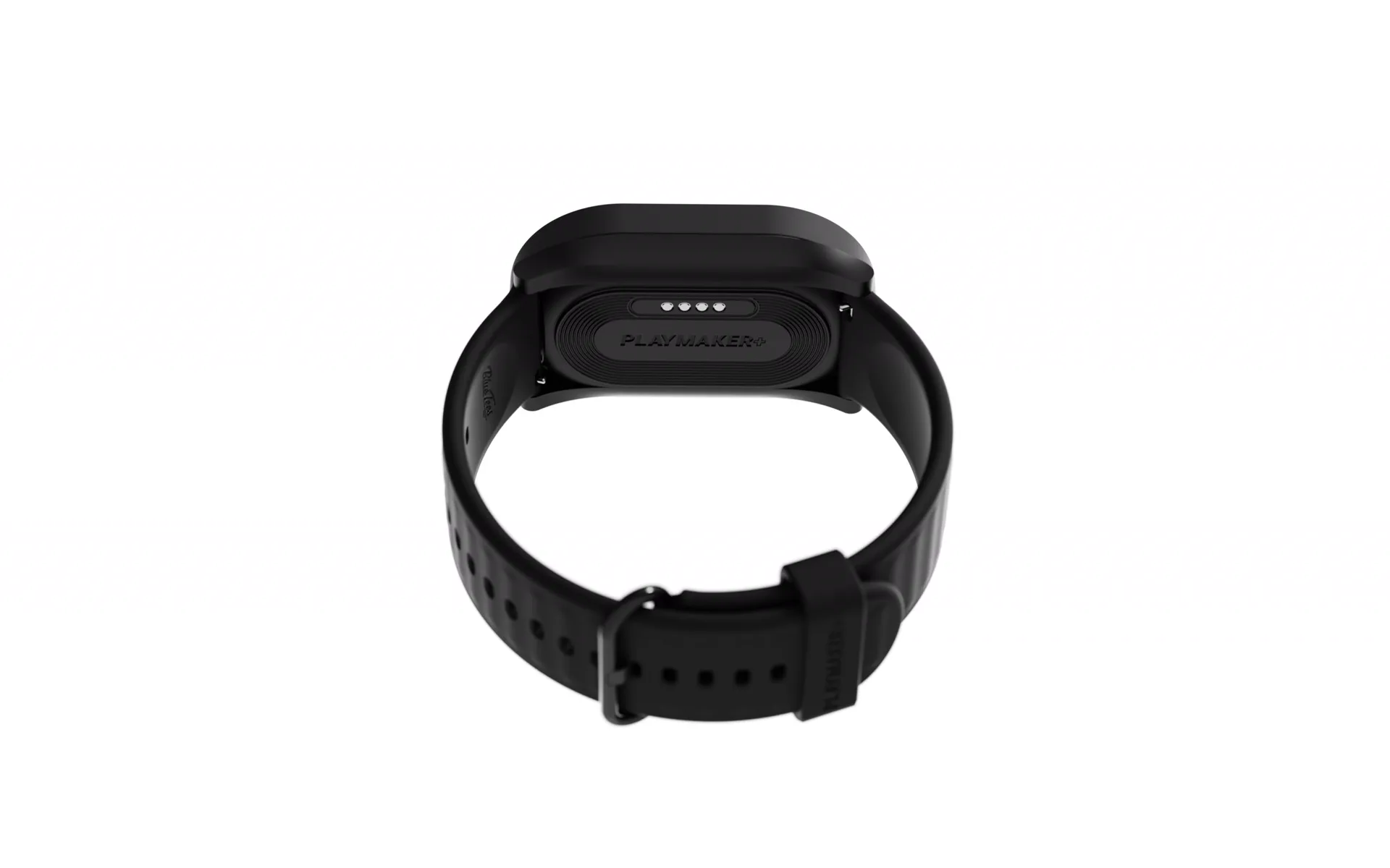 PlayMaker+ watch from behind showing the charging contacts on the strap