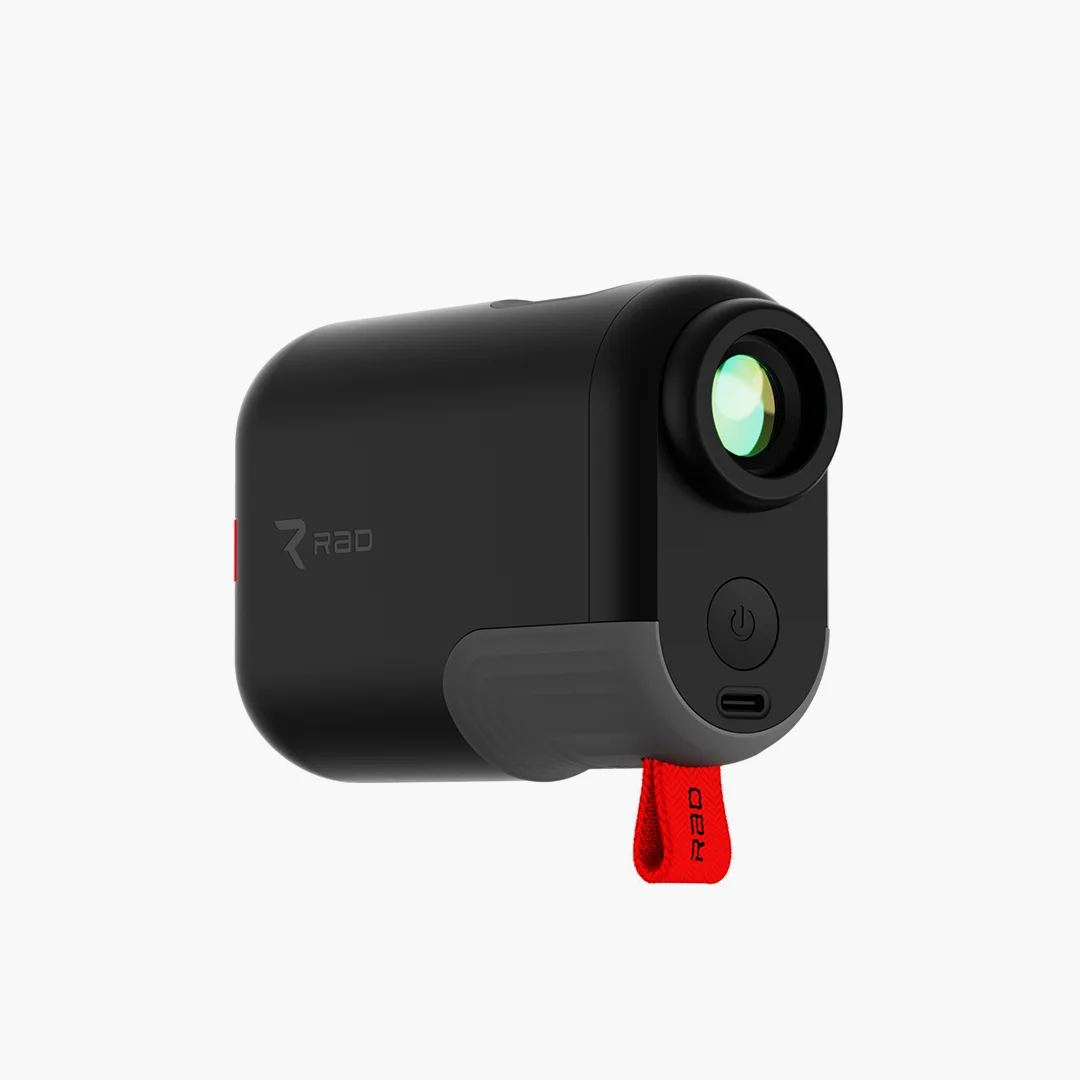 Rad Golf laser rangefinder with the red tag