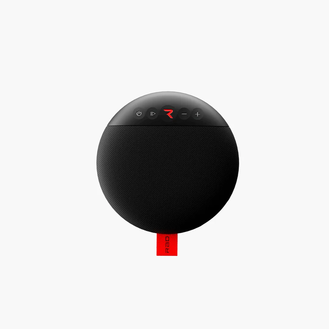 Rad Sound golf speaker with the red Rad Button