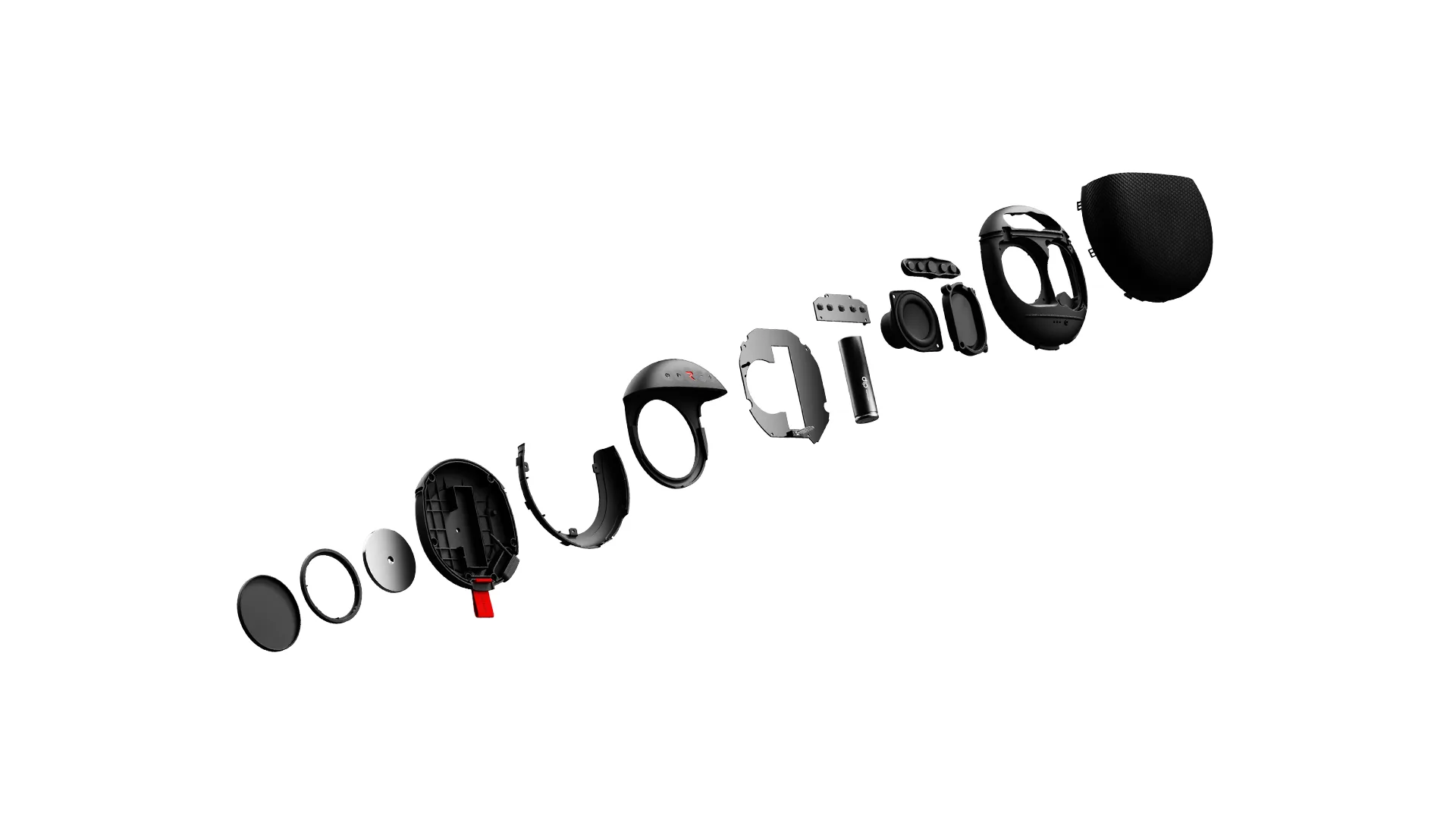 Exploded view of the Rad Sound speaker components