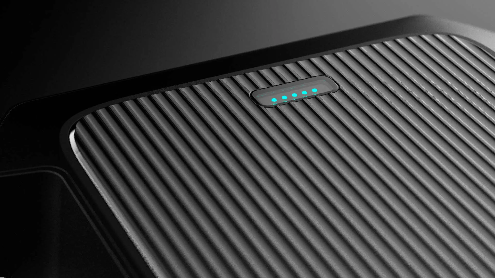Close-up of the Syncwise GPS device's ribbed top with status LEDs