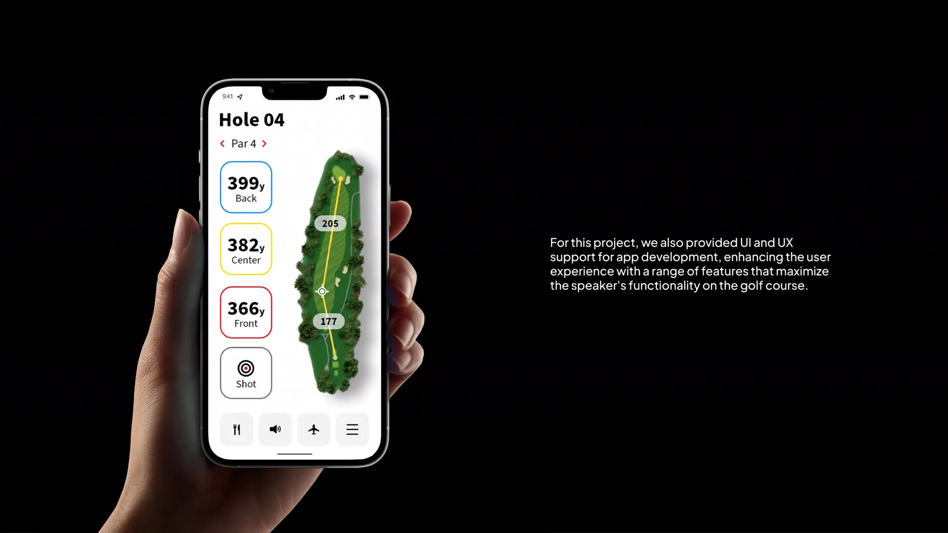 Yamaha golf app on a phone showing hole 4 distances